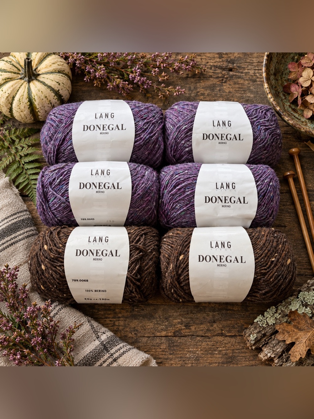 Lang Yarns Donegal Merino Wool Yarn Lot 6 Skeins 100% Wool Tweed 1140m